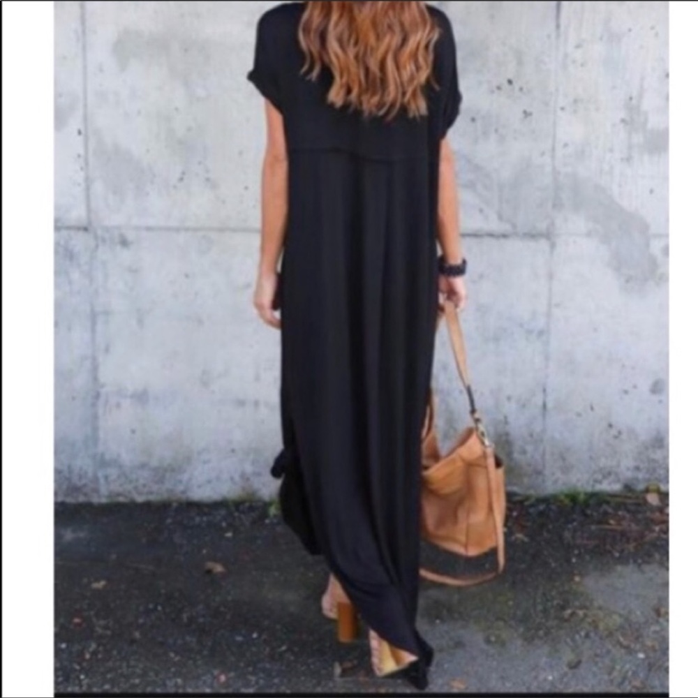 Black Best Selling loose side pockets maxi dress - Picture 5 of 6
